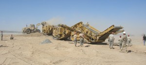 The system being used at Kandahar Air Field includes Screen Machine’s JXT jaw crusher, a 4043T impact crusher and a Spyder 516T screening plant.