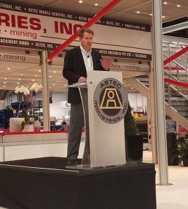 Astec Industries CEO Ben Brock address members of the media at a company press conference at ConExpo-Con/Agg 2017. Photo by Kevin Yanik