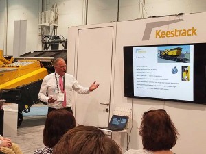 Keestrack's Michael Brookshaw delivers remarks at the company's ConExpo-Con/Agg press conference. Photo by Kevin Yanik