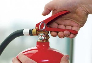 Be sure fire extinguishers are in proper working order. Photos courtesy of Hitachi Construction Machinery