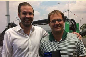Ryan Puckett, right, receives the "Salesperson of the Year" award from Komptech Americas’ Brandon Lapsys. Photo courtesy of Komptech Americas