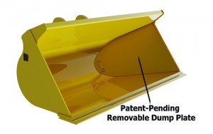 Rockland Manufacturing Co.'s SDB side dump bucket features a removable dump plate. Photo courtesy of Rockland Manufacturing.