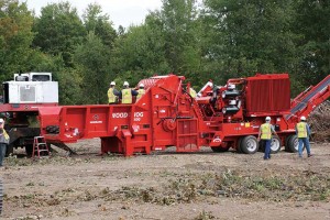 Demo Days attendees get up close with Morbark’s 6600 Wood Hog horizontal grinder.