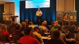 George Fensome, area manager for Sandvik Mining & Rock Technology, delivers a Quarry Academy presentation on horizontal shaft impact and vertical shaft impact crushers. Photo by Kevin Yanik