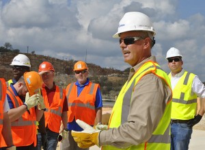 Lance Griffin, Cemex’s director of aggregate operations for Texas and New Mexico, shares details of the water reclaim and sand plant at the company’s Balcones Quarry. Photo by Kevin Yanik