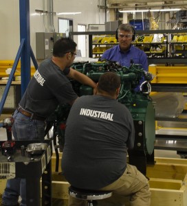 Employees at Volvo Penta’s engine factory in Lexington, Tennessee, assemble an industrial engine. Photo courtesy of Volvo Penta.