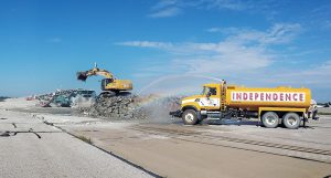 A water truck supports the crushing job. Photo: Portable Plants Staff