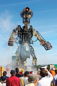 The Man Engine, powered by a Volvo CE L220H wheel loader, was a huge draw at Hillhead 2018. Photo courtesy of QMJ Group