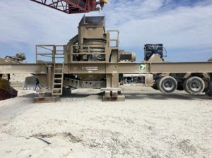 The T400 portable cone crusher features a 12-in. maximum feed size and throughput capacities ranging from 138 mtph up to 594 mtph. Photo courtesy of Telsmith