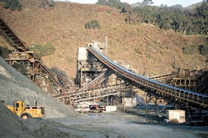 A primary tower at the A.R. Wilson Quarry sends coarse rock to the secondary crushing circuit. Photo by Aaron Witt.
