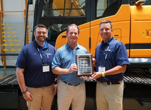 From left: Chad Parker Sr. HCEA product specialist; Rick Cloninger, Border Rents branch manager; and Shaun Galligan, HCEA district manager of the Southeast. Photo courtesy of HCEA