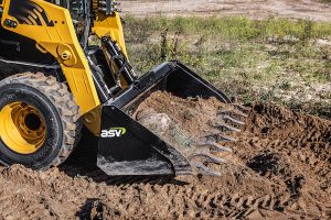ASV Holdings introduced a line of branded attachments tested for use on the company's machines. The attachments include buckets, tooth bars, pallet forks, grapple rakes, grapple buckets and brush mowers. Each attachment is compatible with all sizes of ASV models. Photo: ASV Holdings