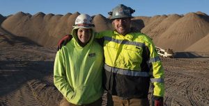 Wm. D. Scepaniak’s John Scepaniak, right, and Jake Anderson visited with Portable Plants in early November on a contract crushing site in Rollag, Minnesota. Photo: Portable Plants Staff