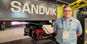 Sandvik's Barry Murphy gave P&Q an early AGG1 look at the new UK373 wheeled crushing plant. The plant is an electrically-driven, closed-circuit solution. Photo: Portable Plants Staff